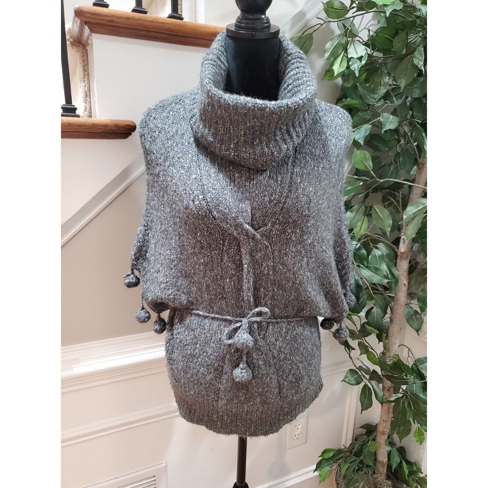 Victory & Victor Gray Cotton Turtle Neck Pullover Knit Kimono Sweater S/M